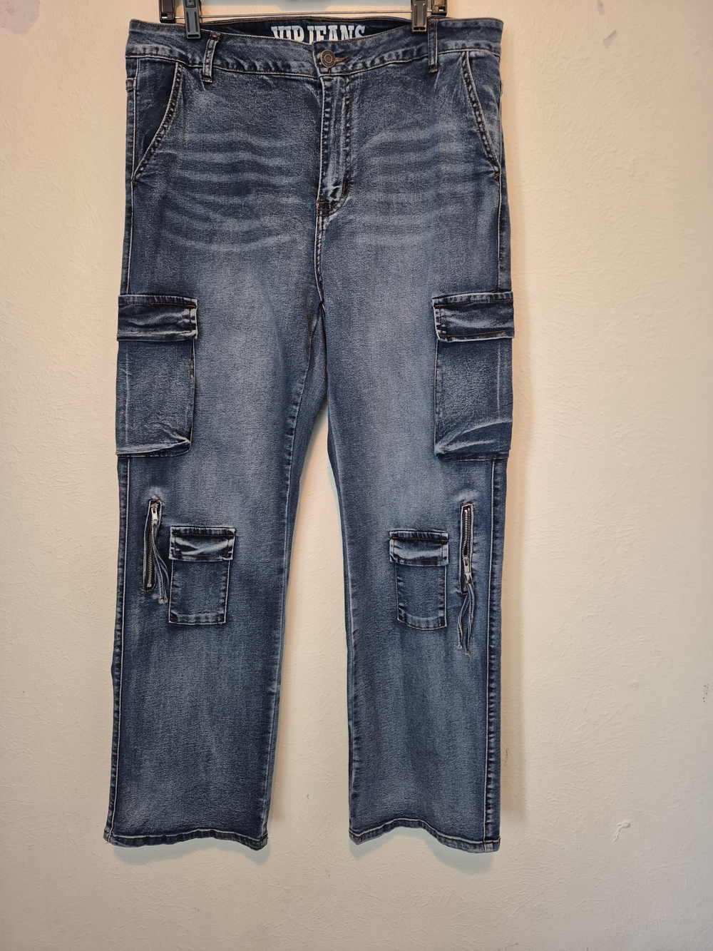 VIP Women's Blue Wide-Leg Cargo Jeans